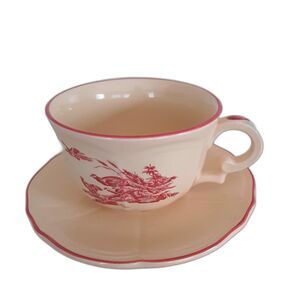 French Niderviller teacup saucer Delices des Quatre Saisons toile 2.5X4